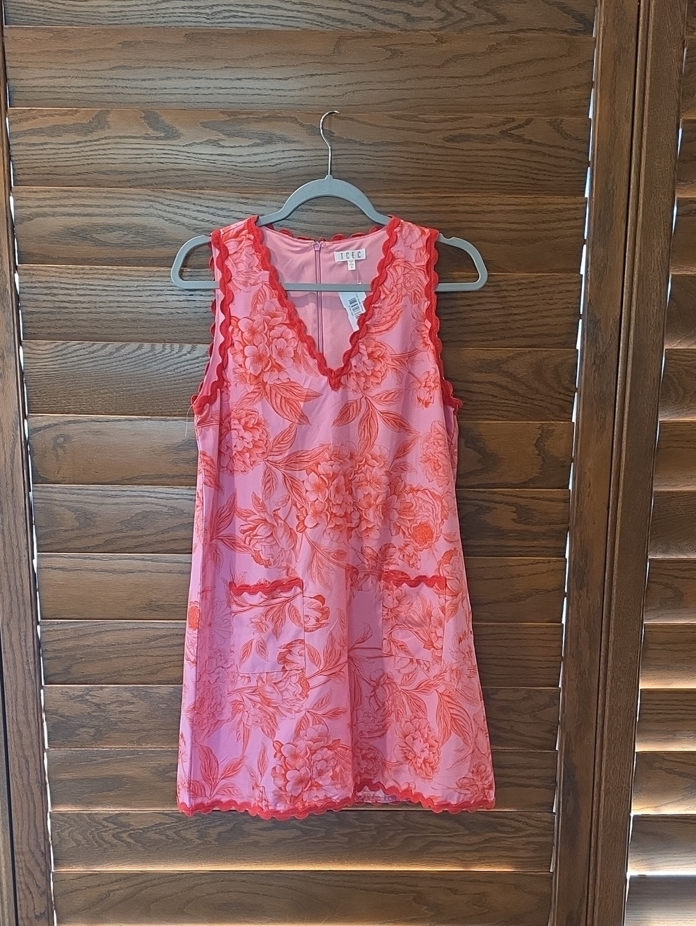 TCEC Pink and Red Floral Dress with Scalloped Trim